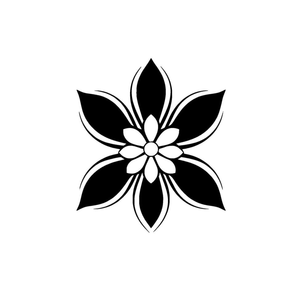 Bold Black and White Geometric Floral A Symmetrical, Minimalist of a SixPetaled Flower. vector