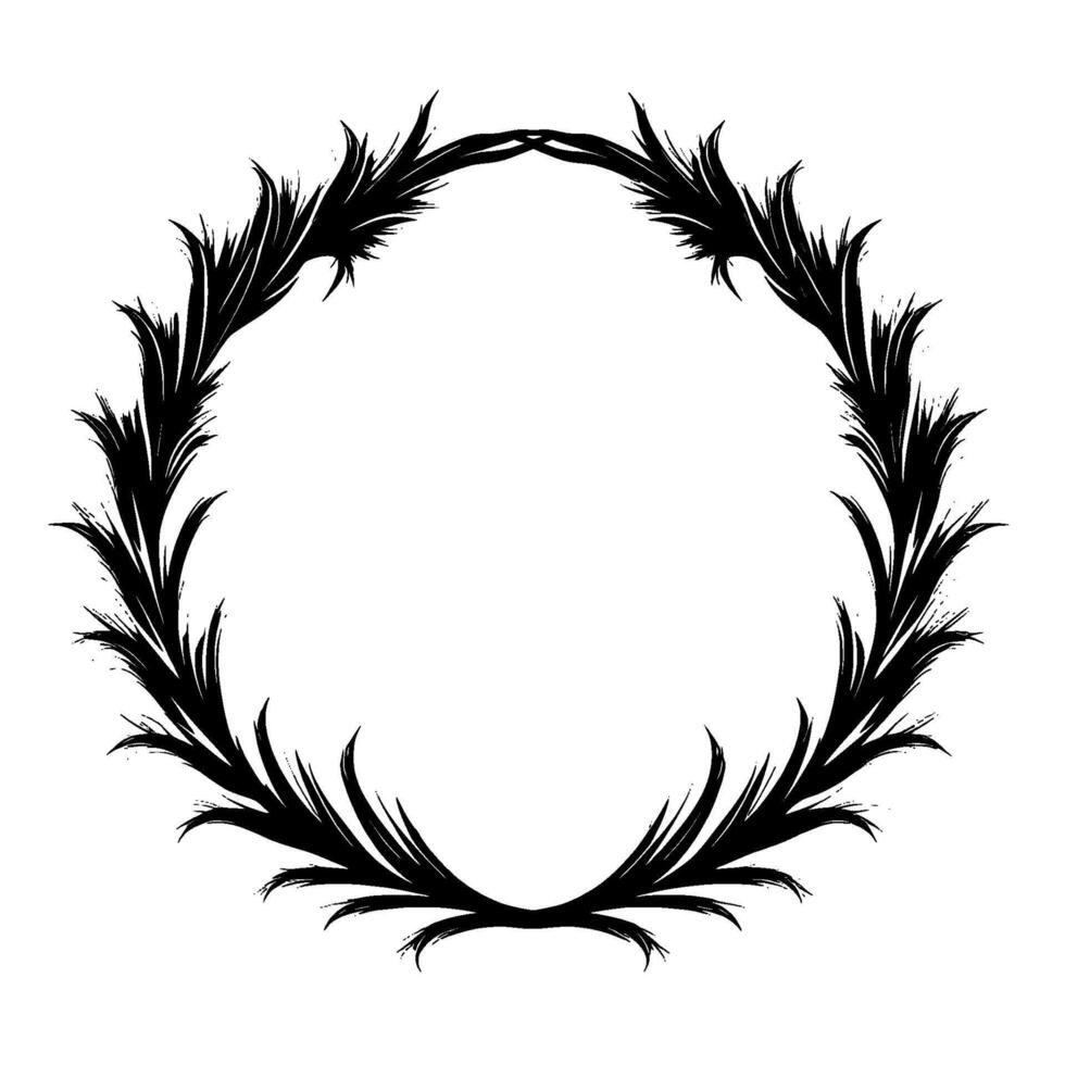 Elegant Black Feather Wreath Illustration on White Background, Circular for Decorative Purposes. vector