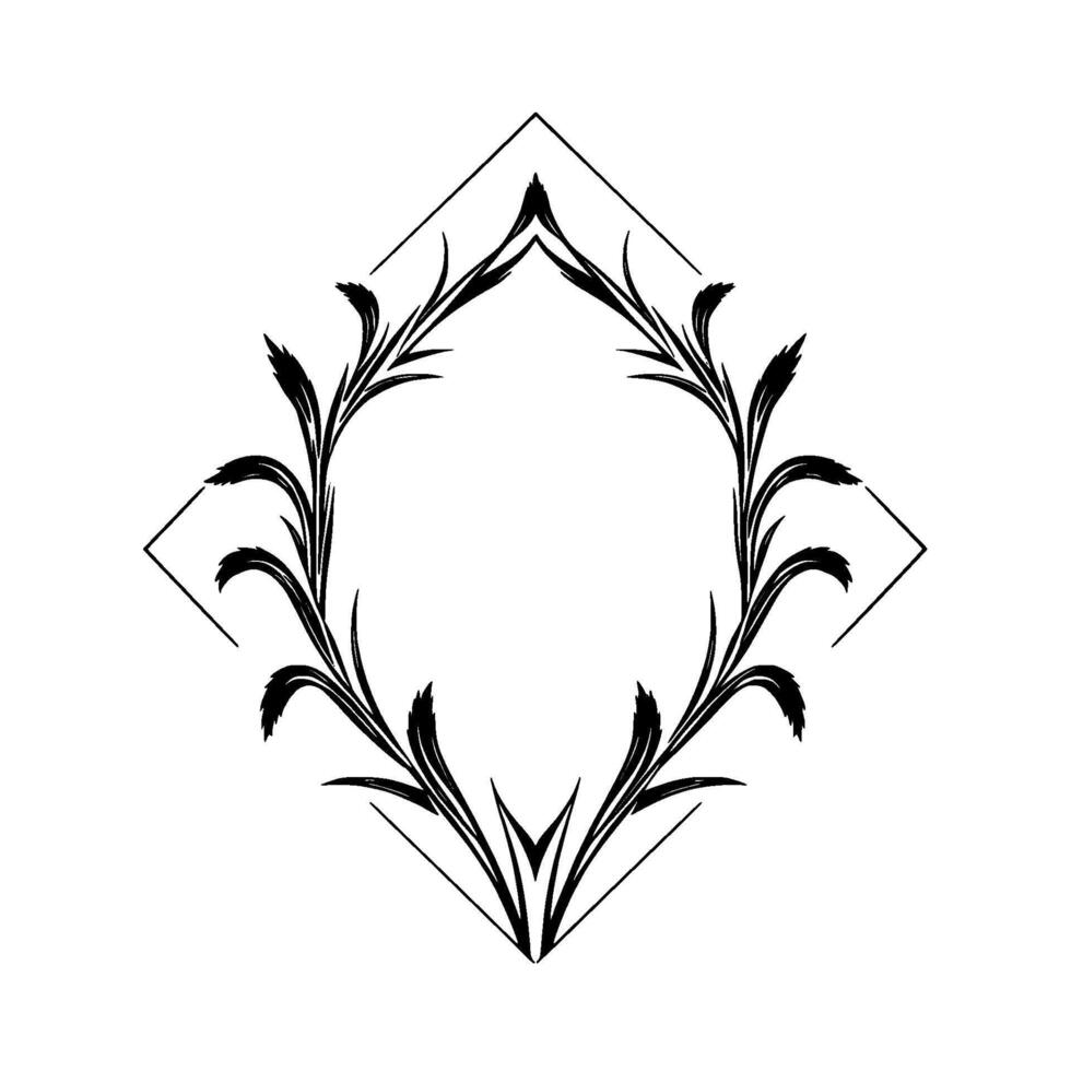Elegant Black and White Ornamental Frame with Floral Motifs, Set in a Rhombus, Illustrating Art Deco Aesthetics. vector