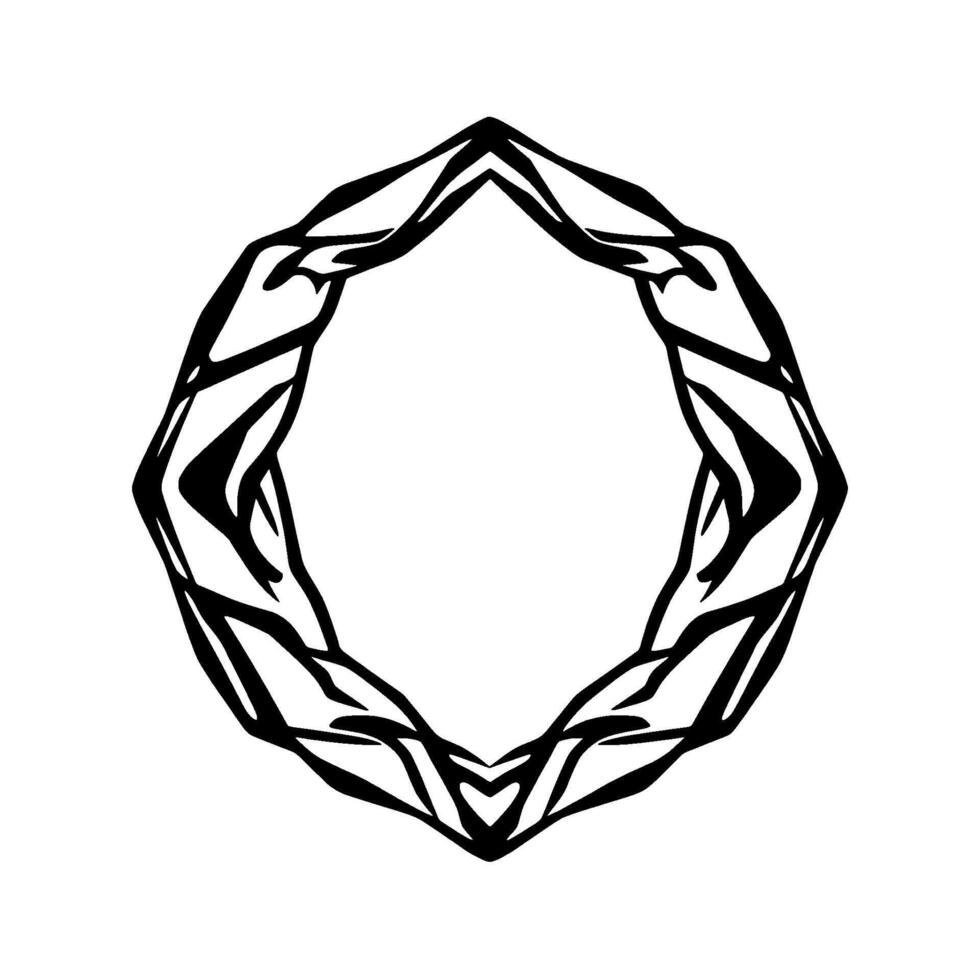Symmetrical Abstract Geometric Black Lines Forming an Oval Frame with Inner Shapes, on White Background vector