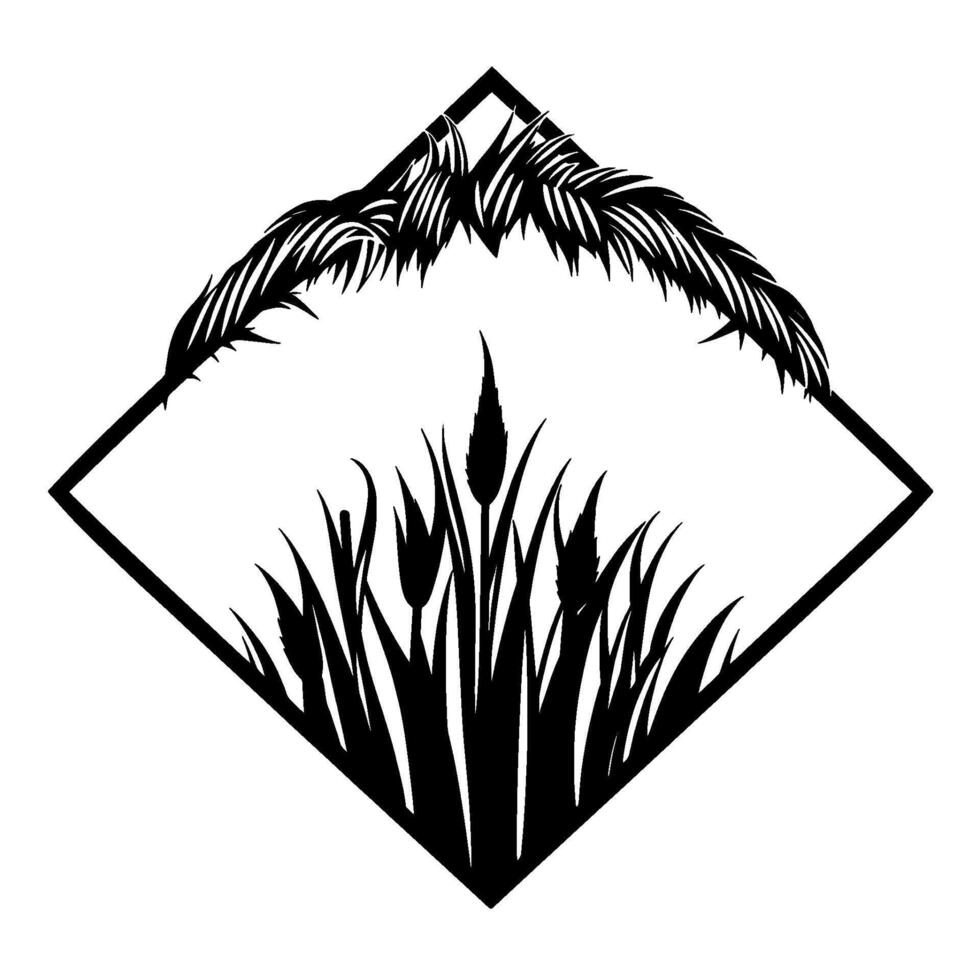 Silhouette of Reeds and Foliage within a Diamond Frame, a Minimalist NatureInspired . vector