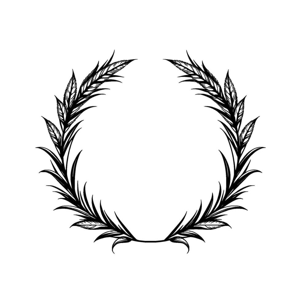 Detailed Black Ink Laurel Wreath on White Background, Featuring a Floral Feathered for Awards Emblems. vector
