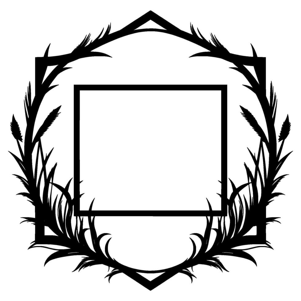 Black and White Geometric Frame with Foliage Border vector