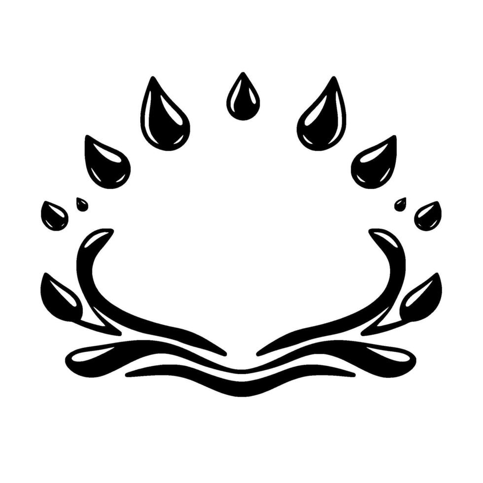 illustration of water droplet splash, stylized with black ink, emanating from stylized splash shapes, creating a circular . vector