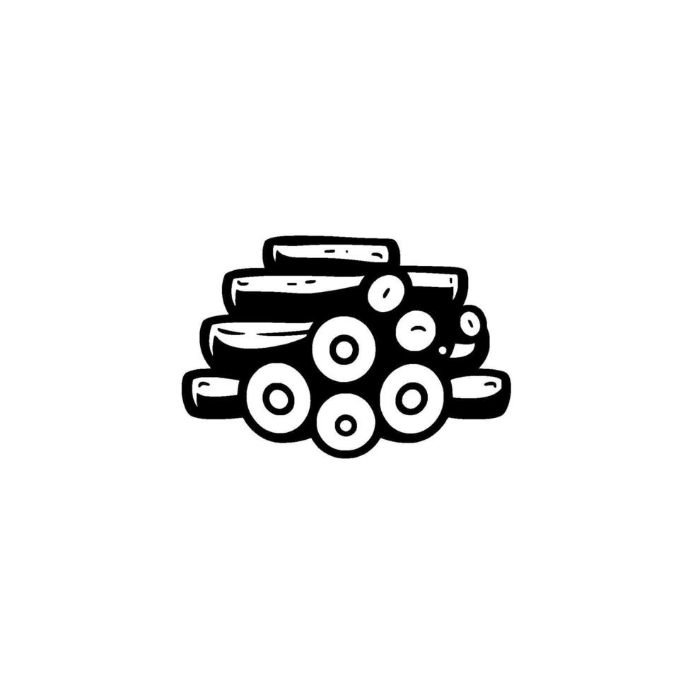 Abstract minimalist black and white illustration of an organically shaped object with stacked layers and circular elements against a blank white background. vector