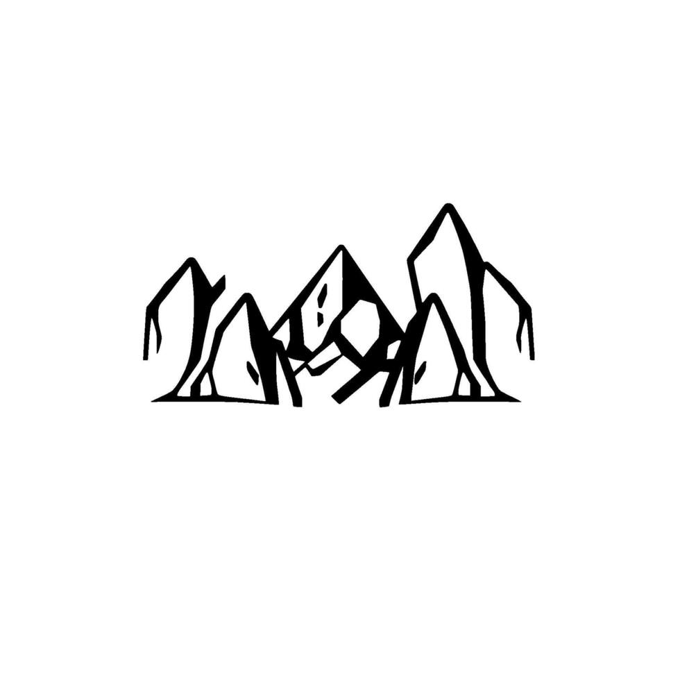 Stylized Black and White Mountain Range Illustration with Abstract, Geometric Shapes and Sharp Edges on a White Background. vector