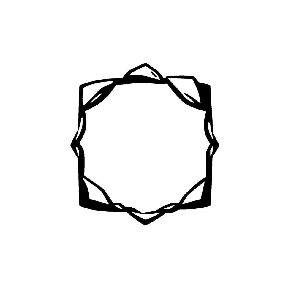 Intricate Geometric Black Outline Frame on White Background, Stylized Decorative Border, Minimalist vector