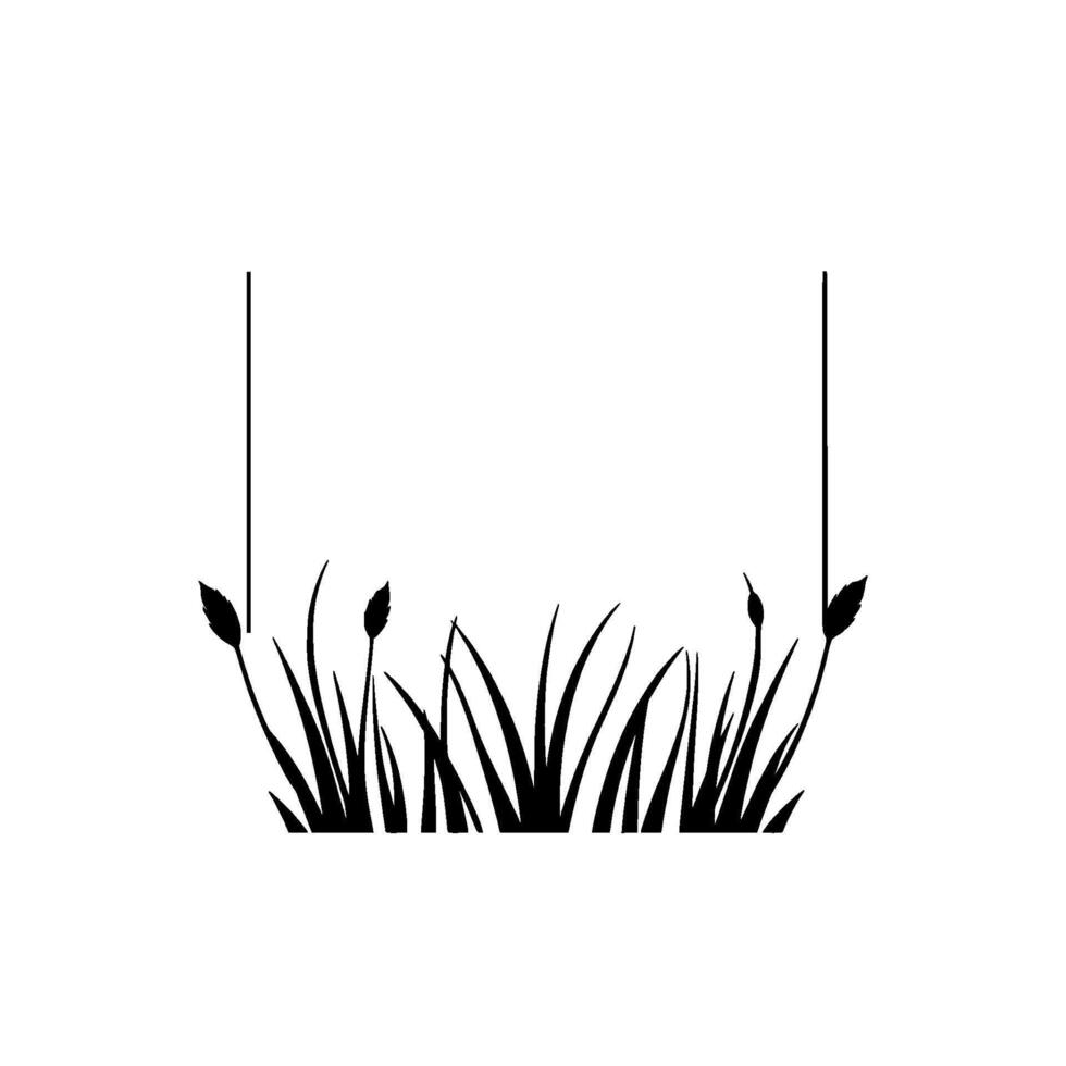 Minimalist Black Silhouette Grass Blades, Floral Elements, Linear Vertical Frames on White Background, Simple Composition. vector