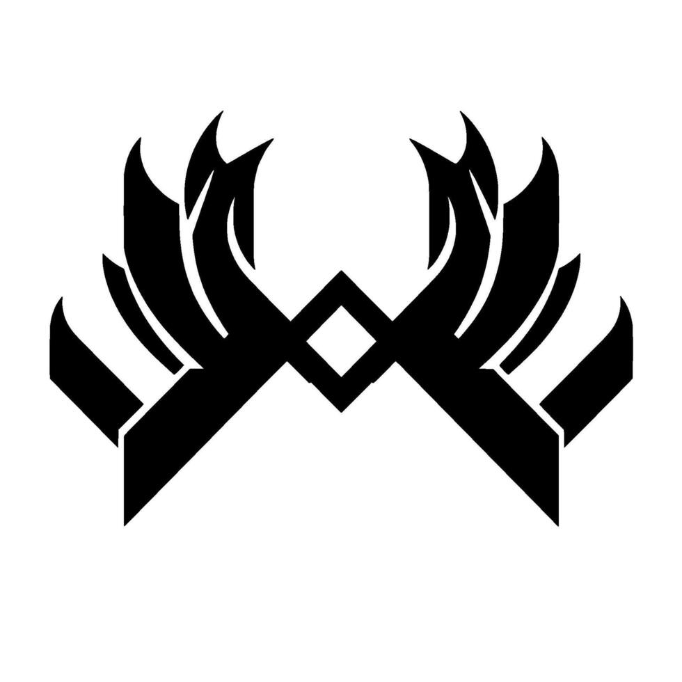 Abstract Black and White Symmetric with Winglike Elements and Geometric Diamond Shape Centerpiece on White Background. vector