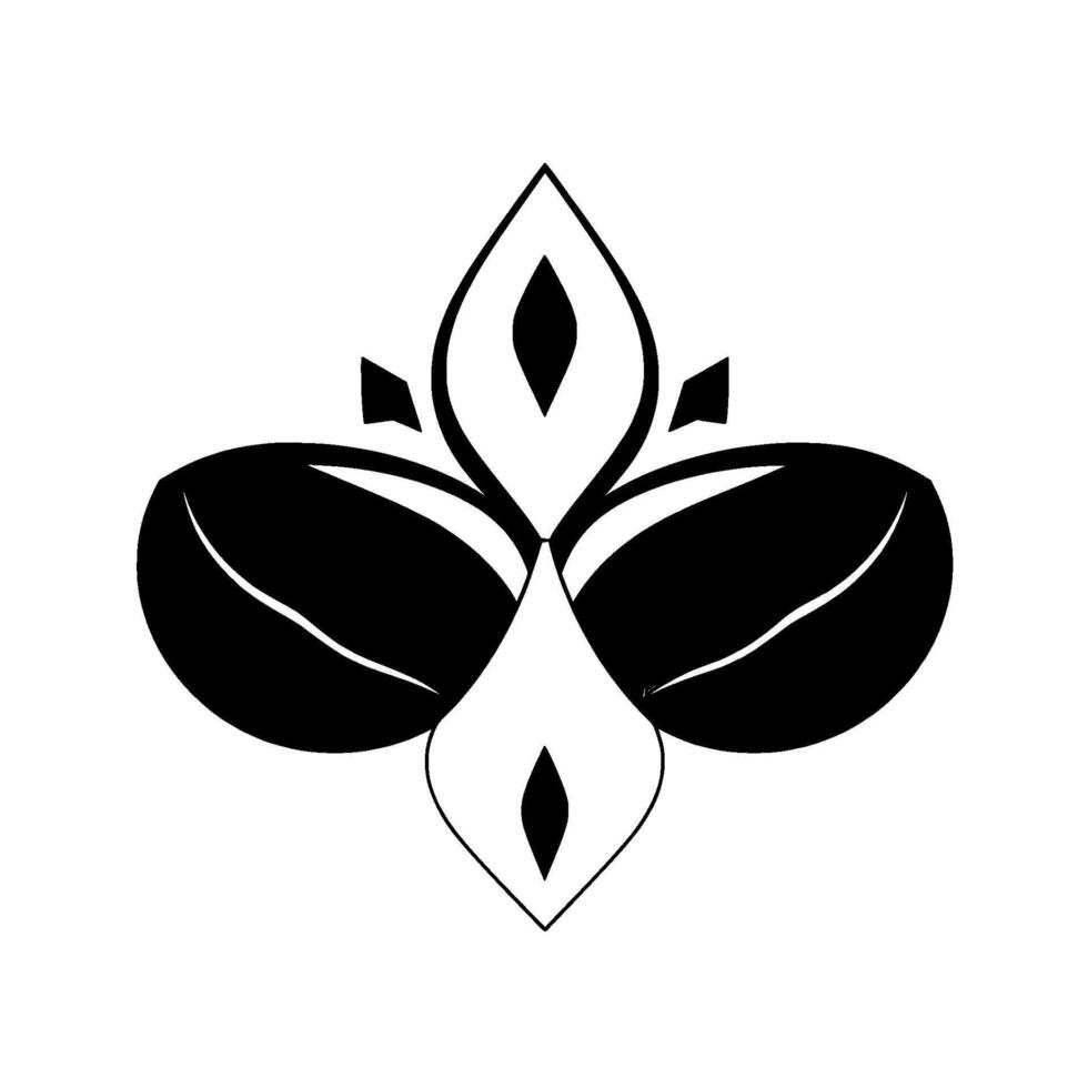 Abstract Black and White Symmetric Floral with LeafLike Shapes, Geometric Elements, and a Modern Aesthetic on a White Background. vector