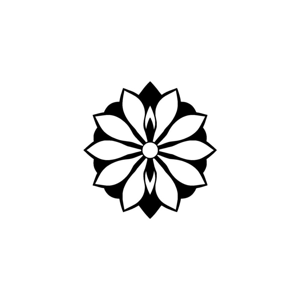 Geometric Black and White Flower Mandala with Overlapping Petals Against a Clean White Background. vector