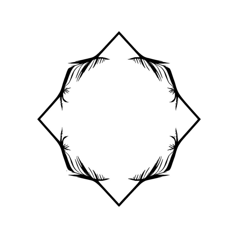 Geometric octagon frame, black outlines with stylized leaf details, centered on white, simple modern vector