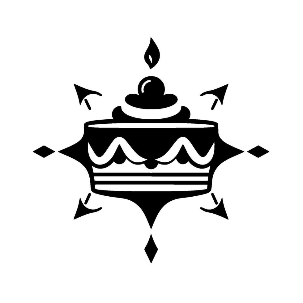 Stylized Black and White Cake with Arrows and Geometric Embellishments, Minimalist Illustration. vector