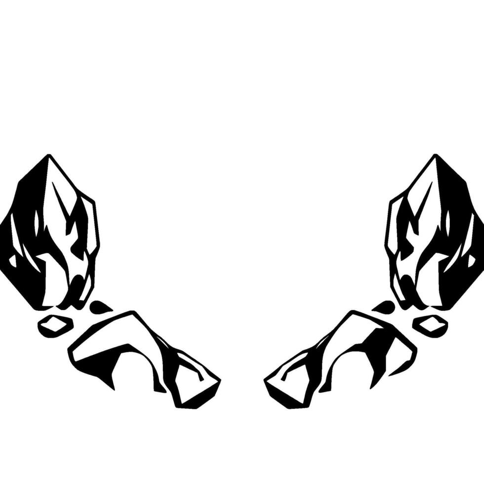 Symmetrical Black and White Rock Formation Illustration, Bold Geometric Shapes Against White Background vector
