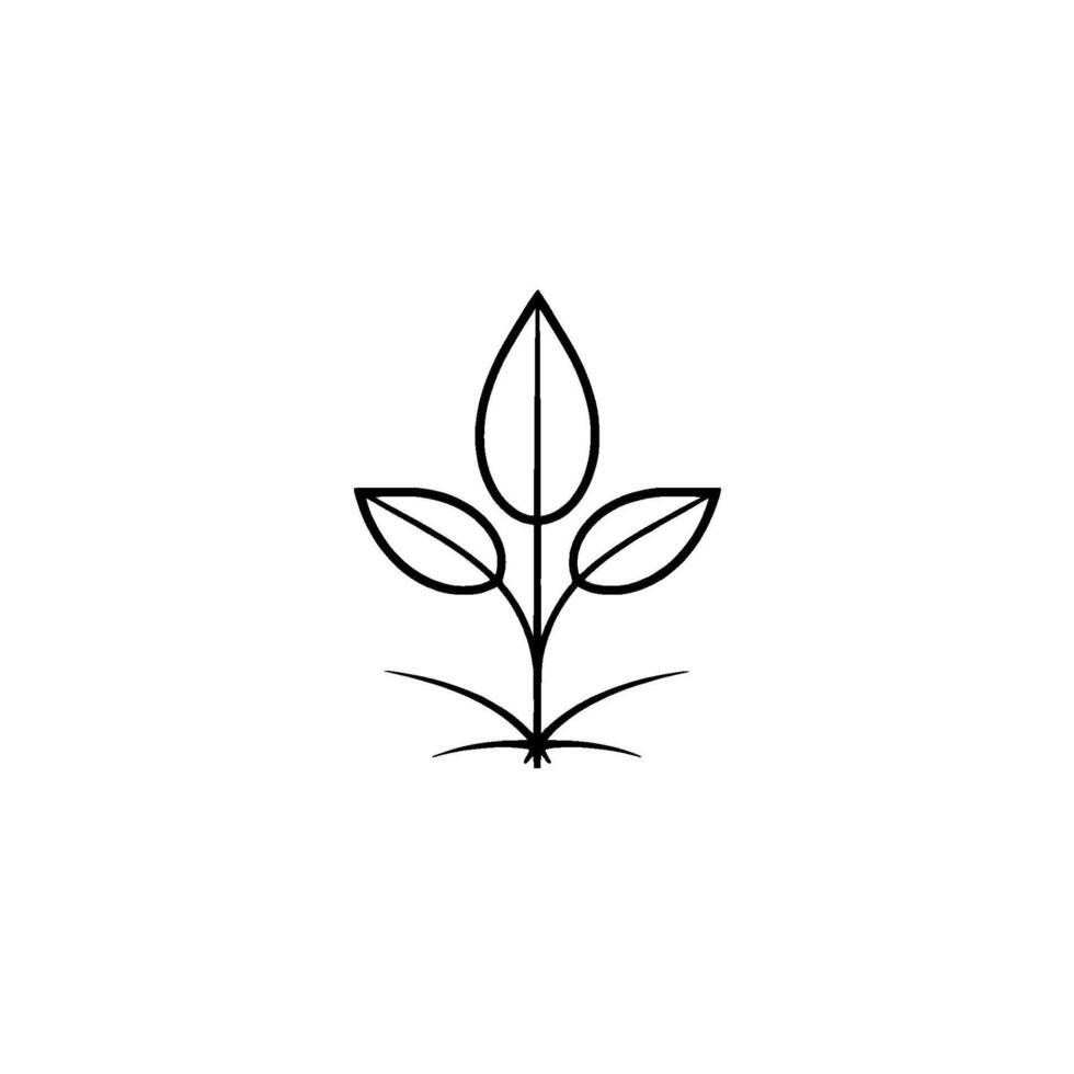 Simple, minimalist line art of a young plant with three leaves, against a pristine white backdrop, evoking nature and growth. vector
