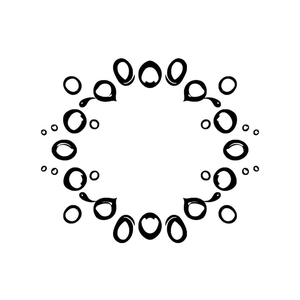 Abstract, symmetrical, blackink circular featuring organic shapes, creating a visual rhythm with open and closed forms on white. vector
