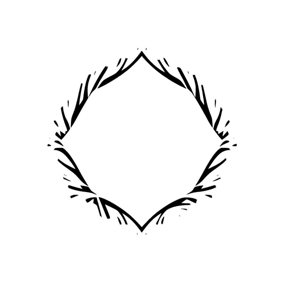 Elegant Diamond Frame with Leafy, Branchlike Foliage in Gold and Black, Set Against White Background. vector