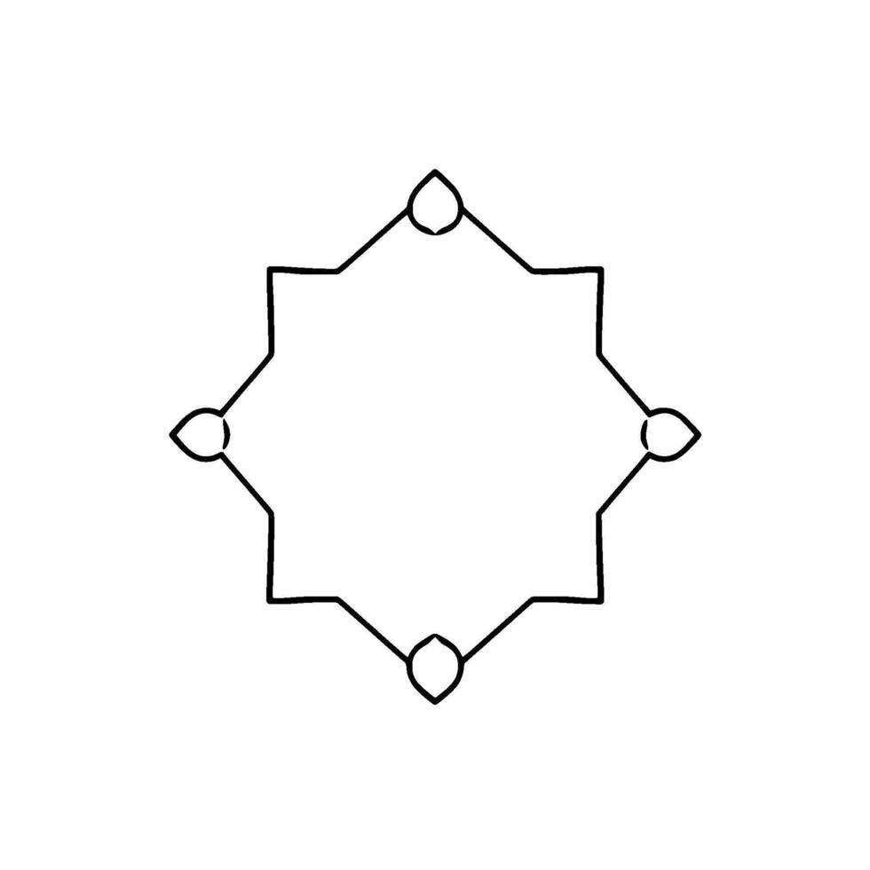 Minimalist Black Outline A StarShaped Geometric with Rounded PetalLike Accents against a Clean White Background. vector