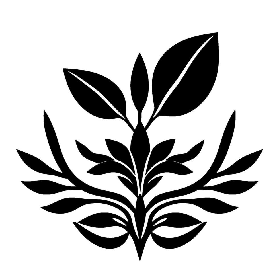 Minimalist Black and White Floral Illustration with Leafy Branches and Elegant Symmetry, Isolated on White. vector