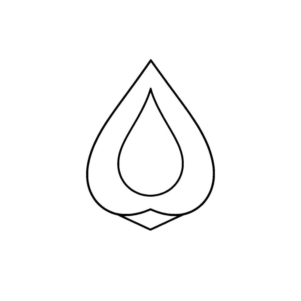 Black outline of a stylized teardrop shape with a heartshaped base, set against a stark white background. vector