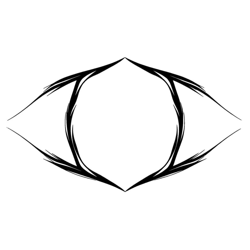 Abstract, minimalist illustration of a stylized eye in black lines on a white background, with a geometric shape. vector