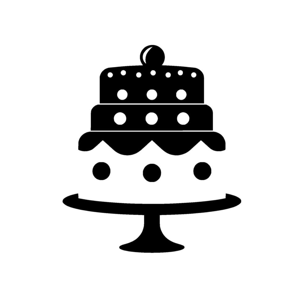 Elegant, ThreeTiered Celebration Cake Silhouette with Pearllike Embellishments on a White Background. vector