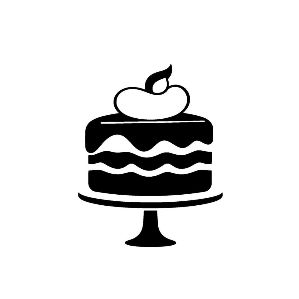 Minimalist Black and White Illustration of a Tiered Cake on a Stand, Topped with a Decorative Swirl vector