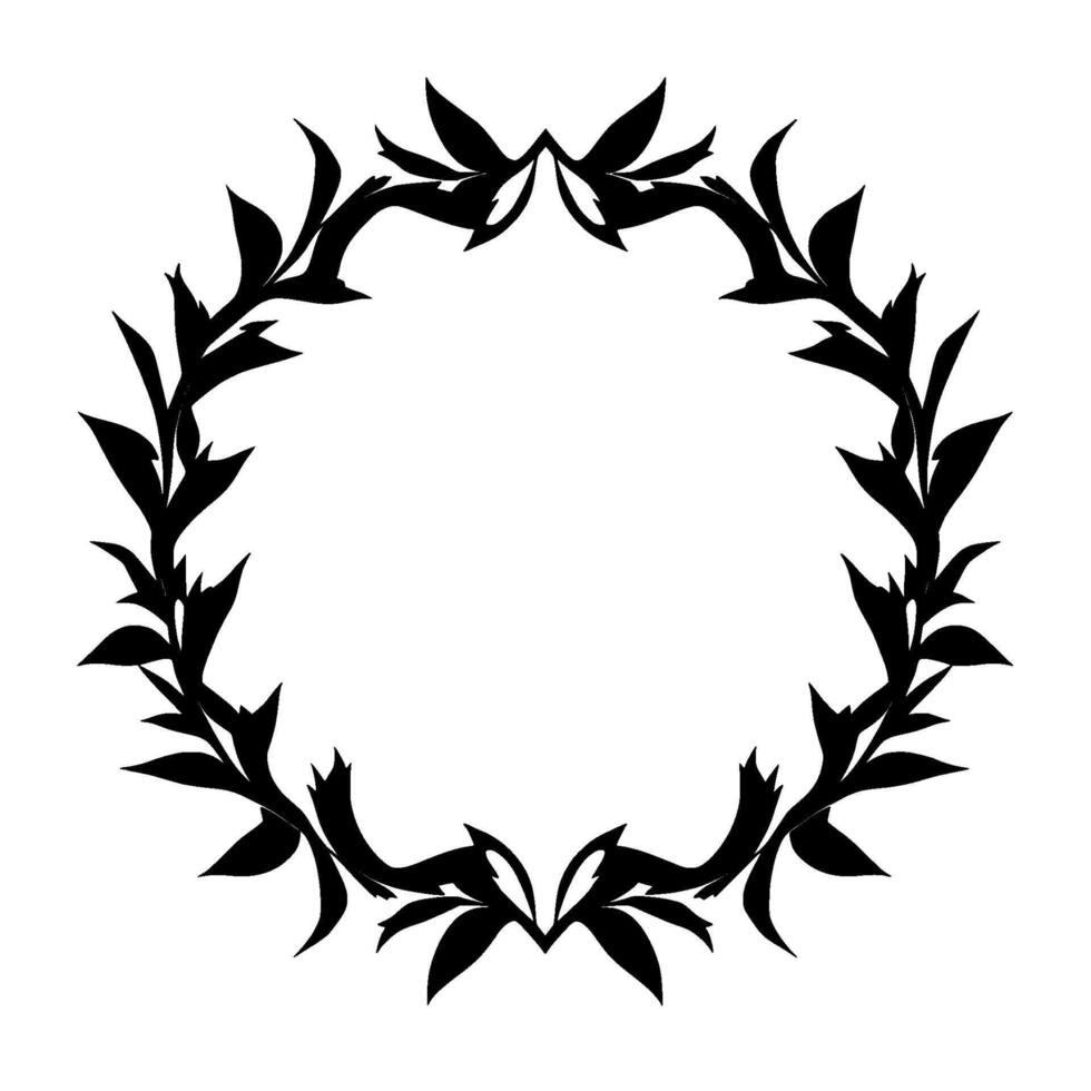style, black leafy wreath encircling a blank white space, suitable for elegant borders, frames, and decorative elements. vector