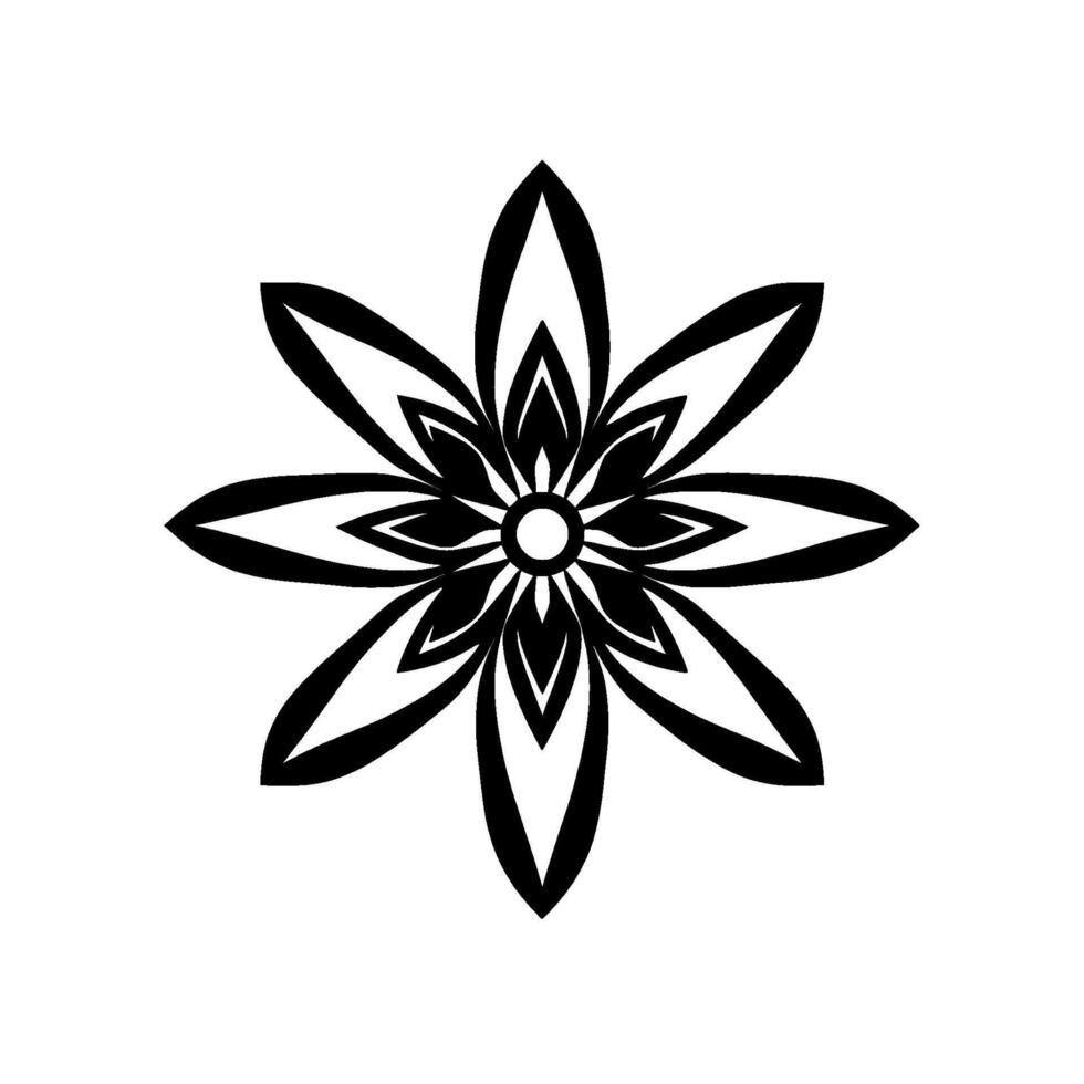 Bold Black and White Floral with Symmetrical Petals and Detailed Inner Structure on a Clean White Background. vector