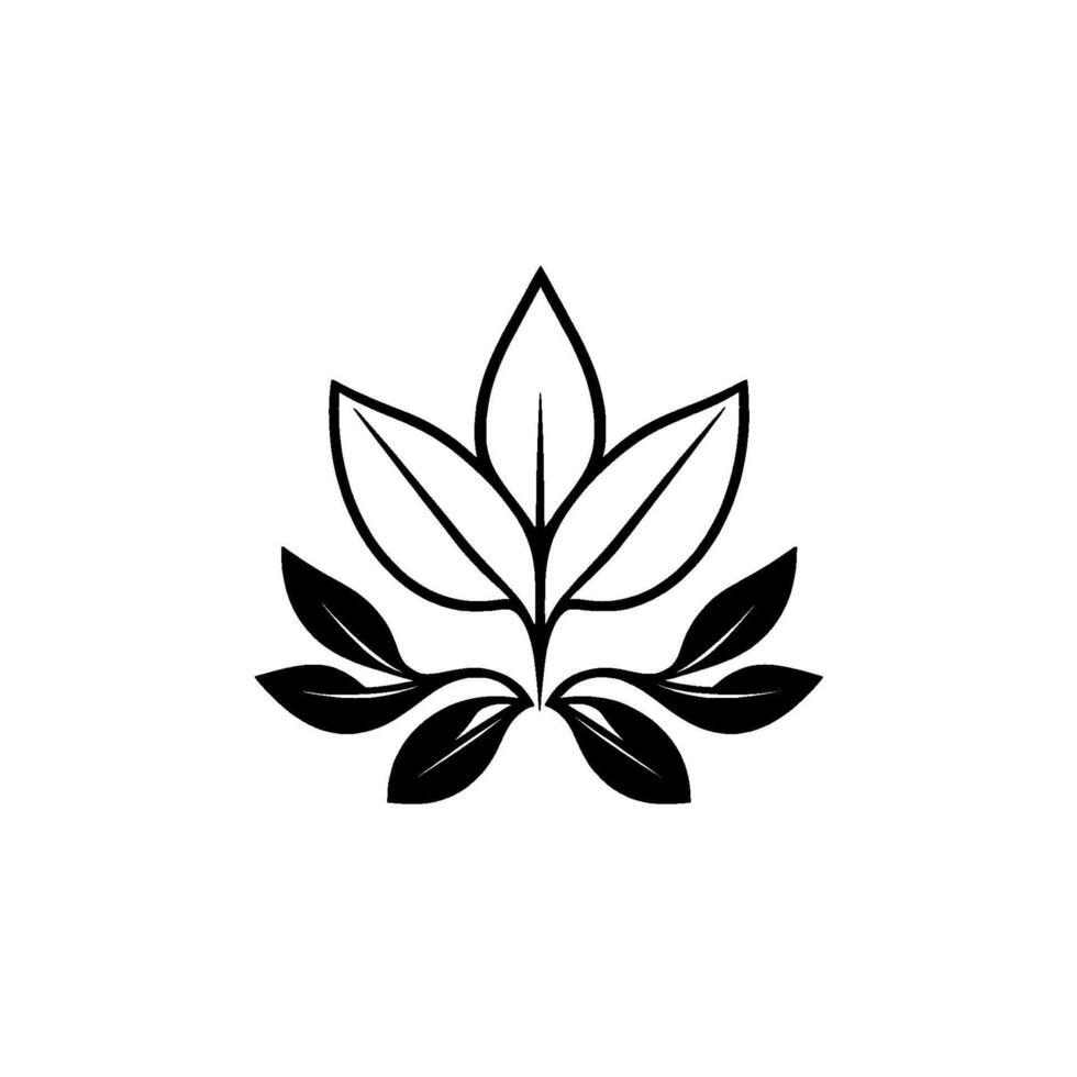 Minimalist Black and White Leaf Cluster A stylized botanical illustration featuring a symmetrical arrangement, with bold lines and a clean, modern aesthetic. vector