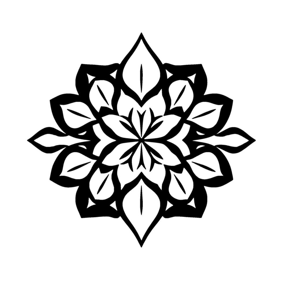 Symmetrical Black and White Floral Mandala Featuring Detailed Petal Arrangements on a Bright White Background, Ideal for Abstract Art. vector