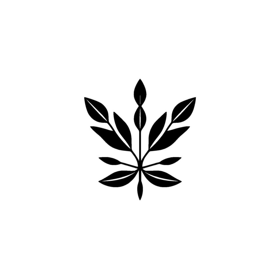 Symmetrical Black Leafy Emblem on White Minimalist Botanical Illustration Featuring an Abstract Flora Symbol. vector