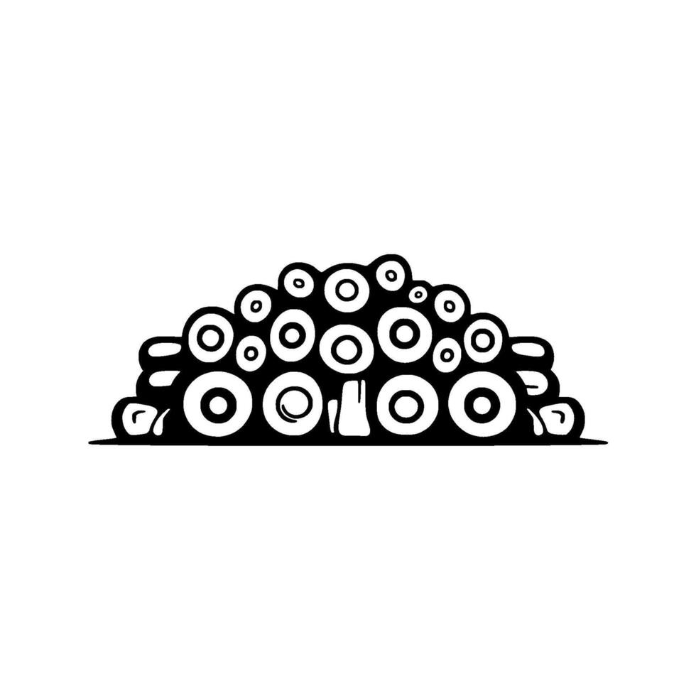 Abstract Black White Illustration of Stacked Circular Shapes Resembling a Hill or Pile, with an Organic and Minimalist . vector