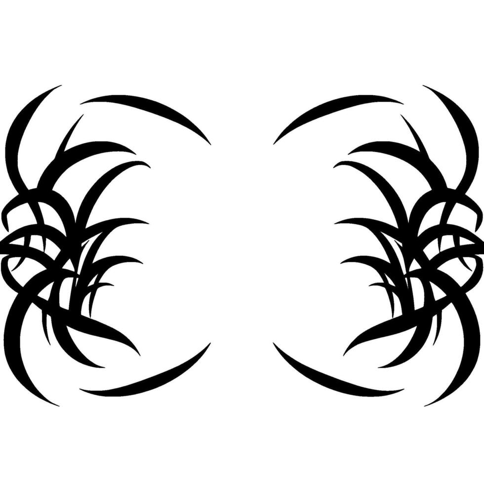 Symmetrical Black Abstract with Curved Lines and Spiraling Elements Against a White Background. vector