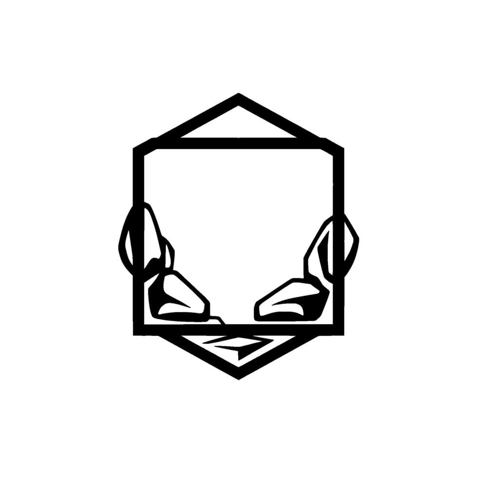 Geometric Black White Illustration Hexagonal Frame with RockLike Forms, Evoking Modern Minimalism. vector