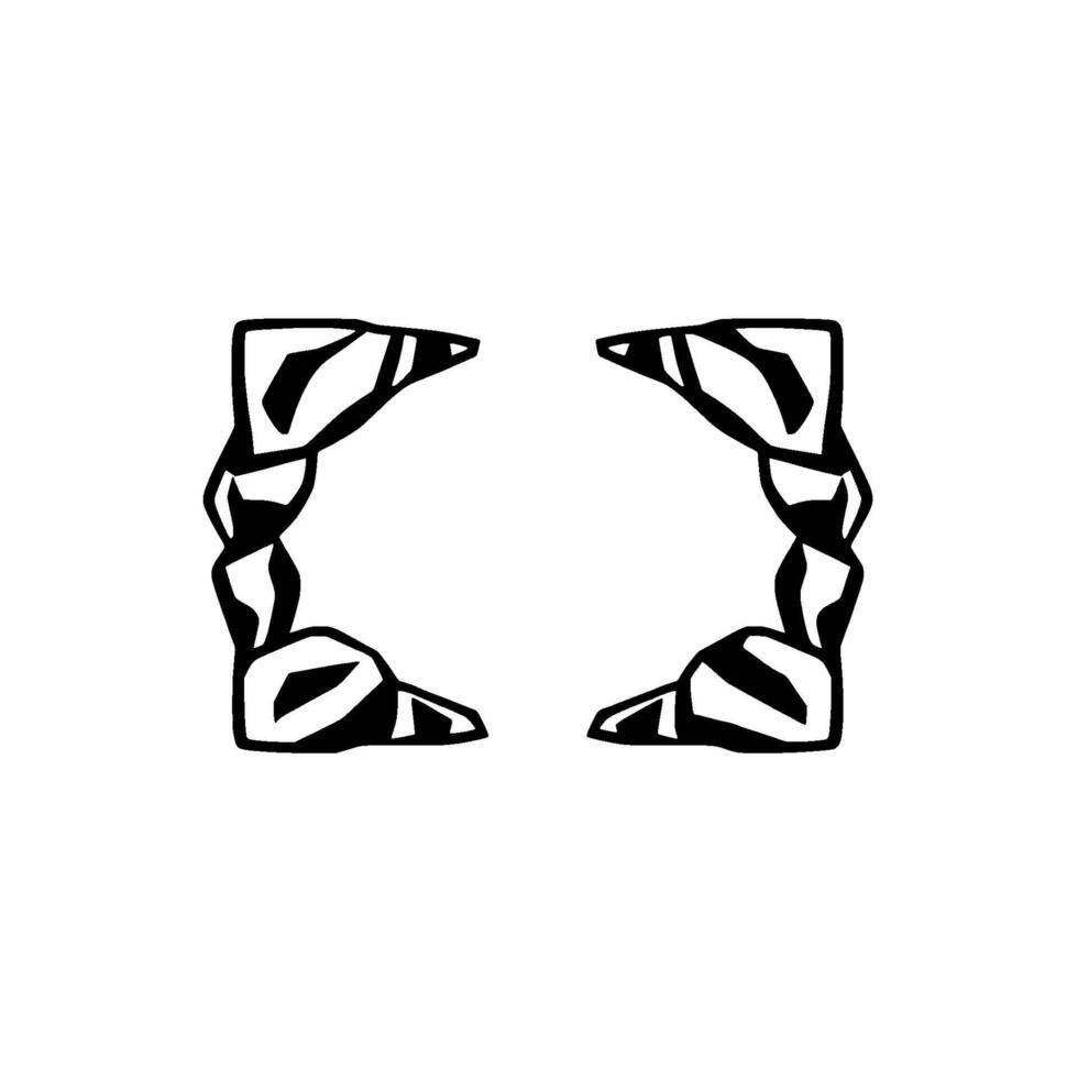 Abstract Geometric Stone Structure Composition Two Symmetrical Curved Black and White Rock Formations on White Backdrop. vector