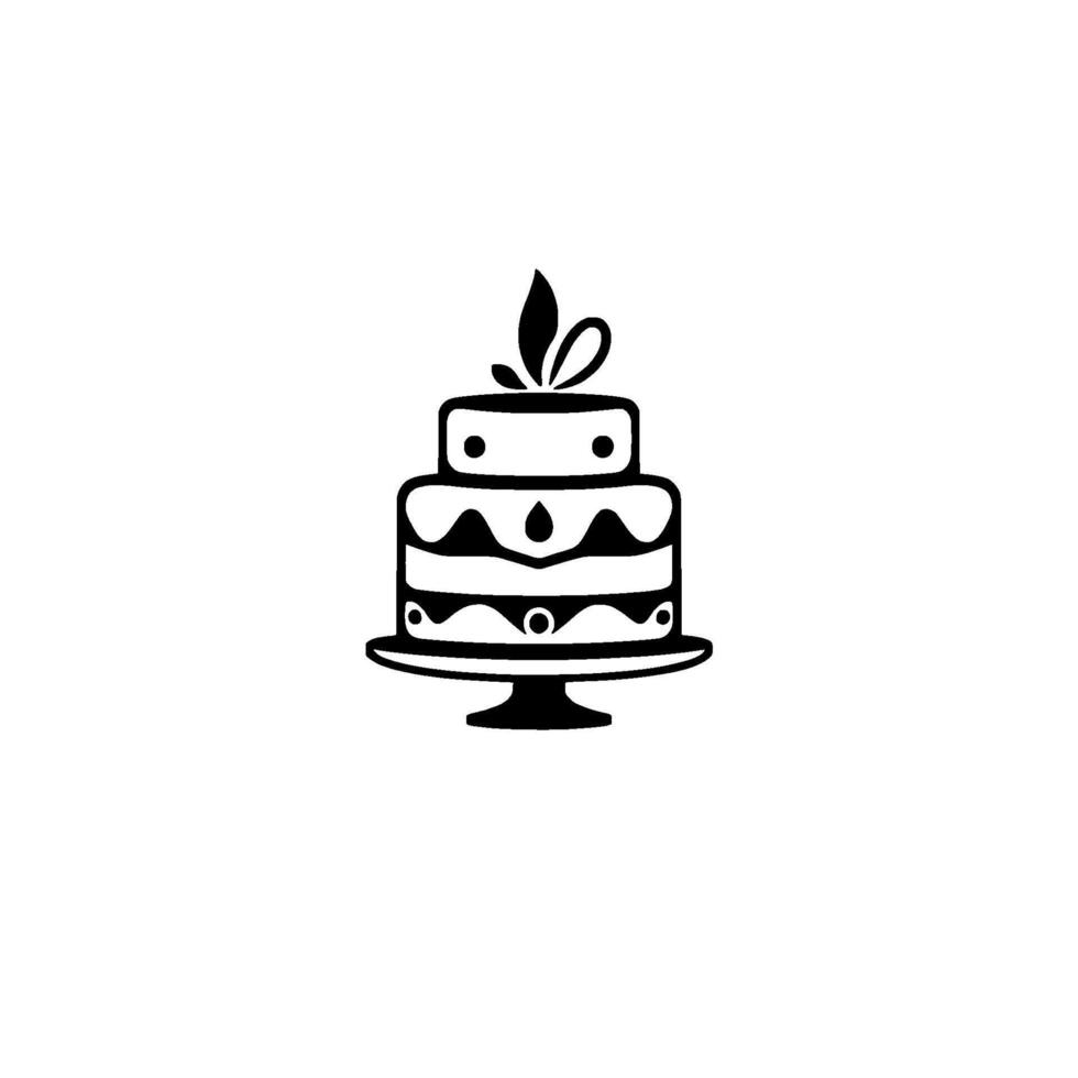 Minimalist Black White Tiered Cake on a White Background, Featuring Leafy Decoration Plate vector