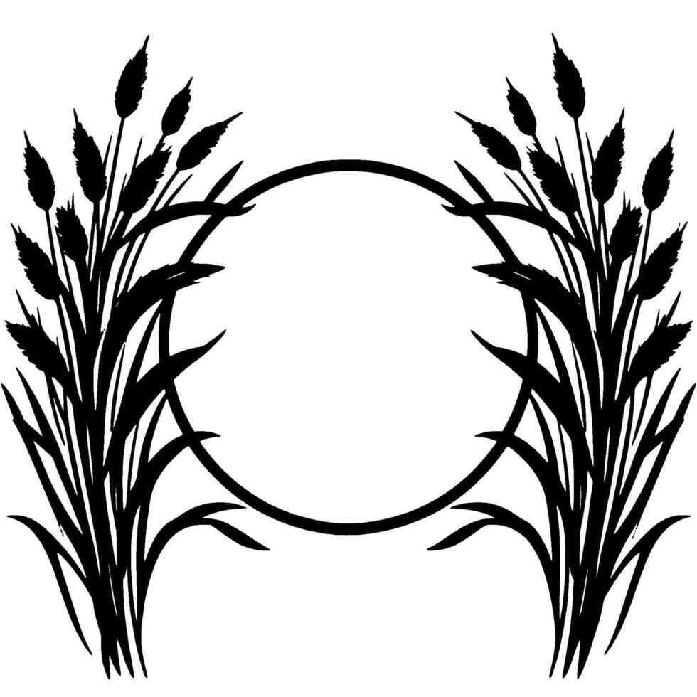 Silhouette of Wheat Stalks Framing a Circle Black and White for Nature or Floral Elements vector