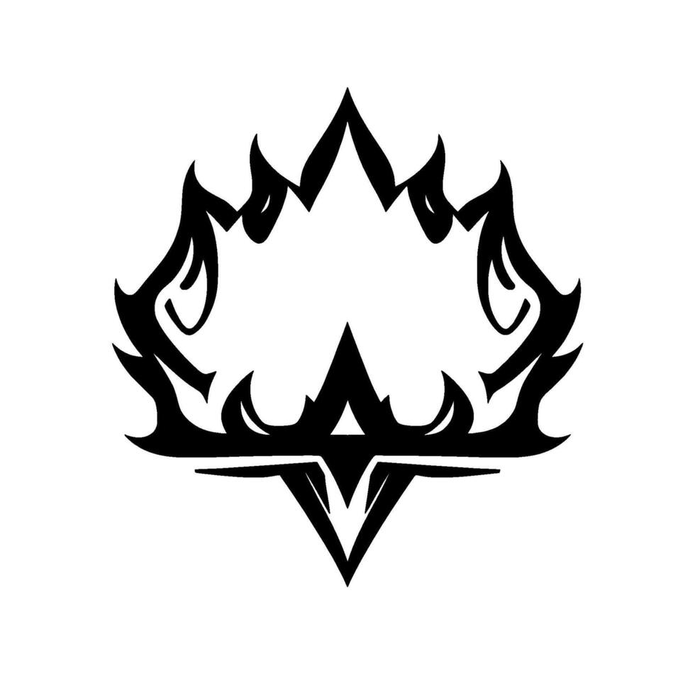Symmetric, black and white tribal tattoo featuring flamelike, stylized elements forming a central pentagonal symbol. vector