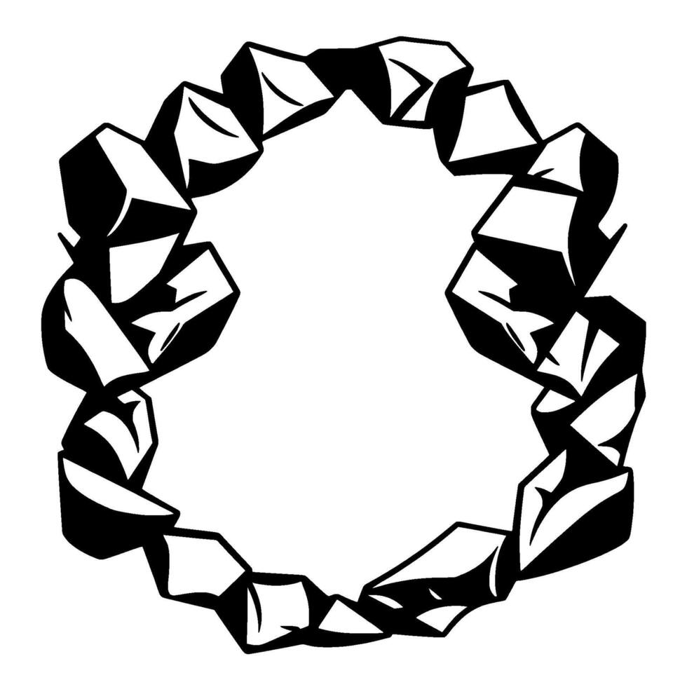 Abstract Black and White Illustration of an OvalShaped Stone Frame, Highlighting Geometric Shapes and Bold Contrast, Perfect for Elements. vector