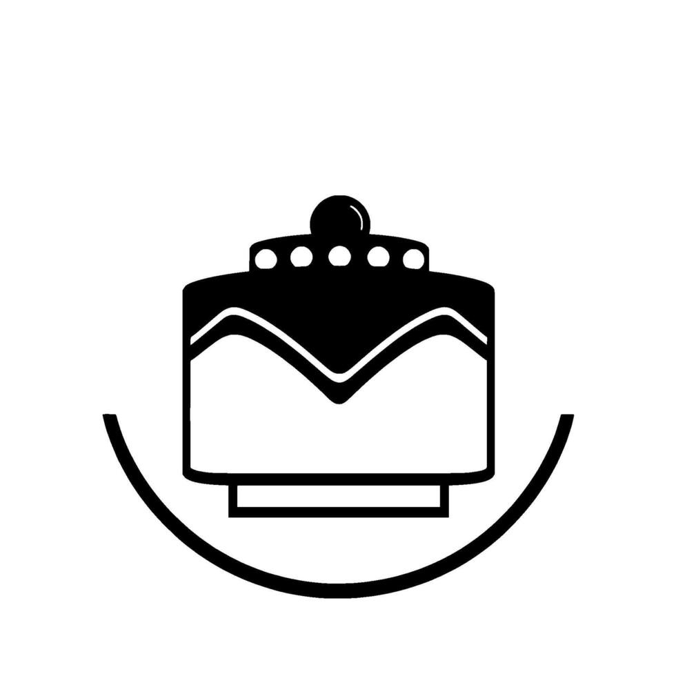 Simple, modern, and minimalist black and white featuring a layered dessertlike cake with decorative elements, including small spheres and an arching base, isolated on white. vector