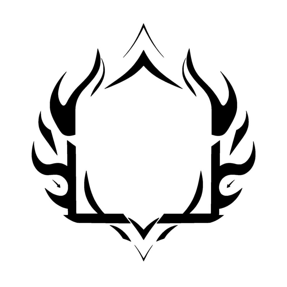 Bold Black and White Geometric Abstract Ornamental Frame with Flamelike Embellishments Enclosing Open Space. vector