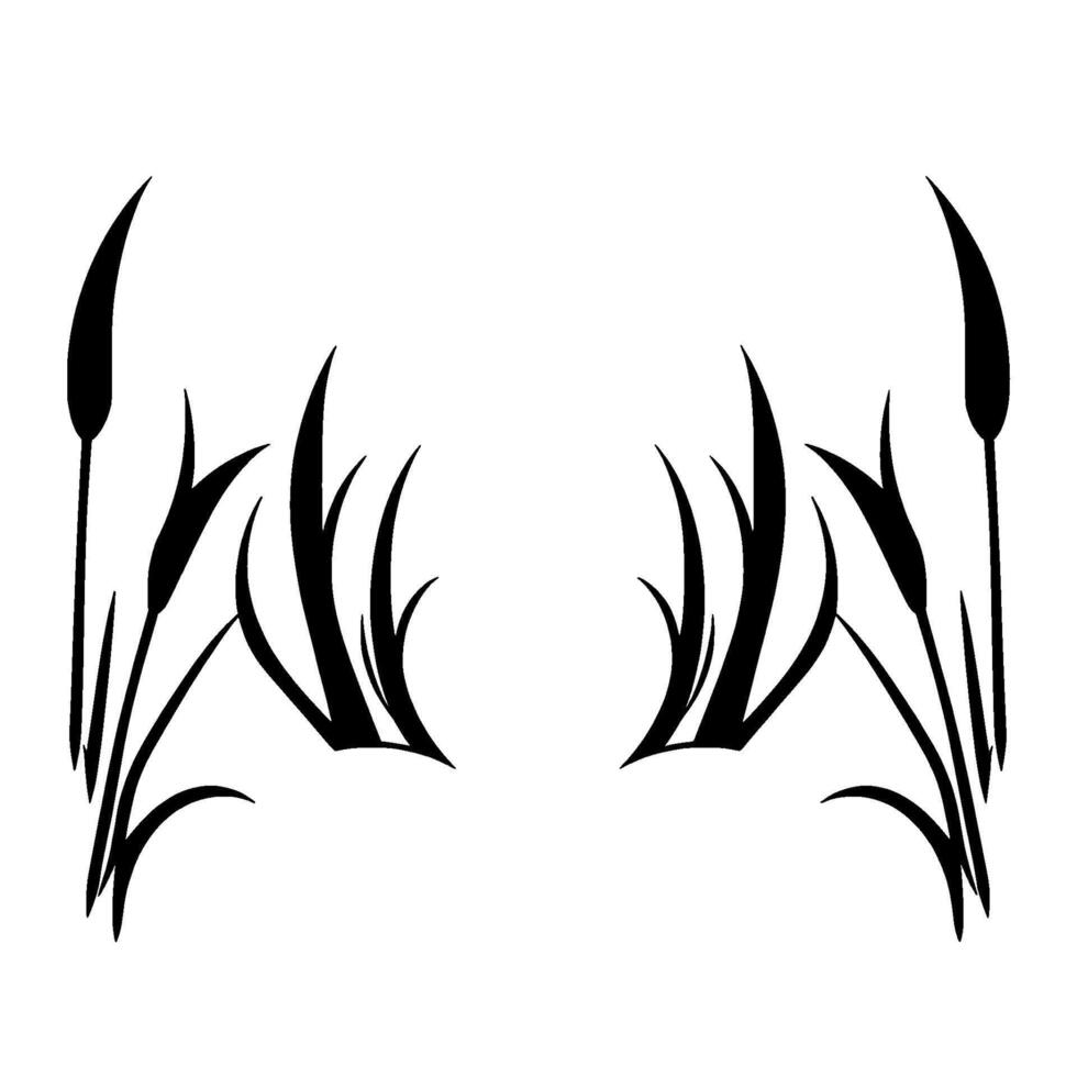 Symmetric black and white silhouette of reeds and cattails, evoking a sense of minimalist nature. vector