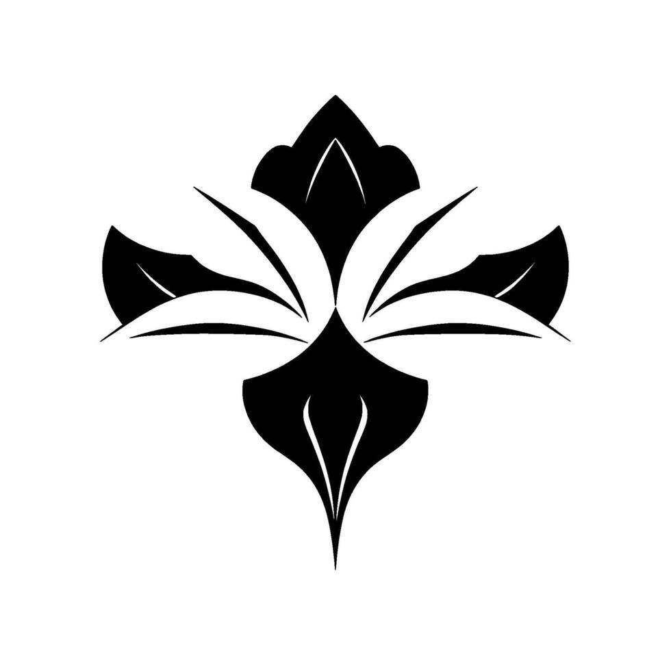Symmetrical Abstract Floral in Bold Black and White, Intricate Leaflike Patterns Forming a Geometric Ornament. vector