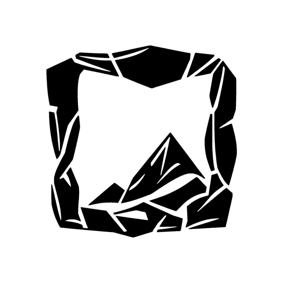 Geometric Black and White with Mountainous Landscape in Crushed Cube Frame. vector