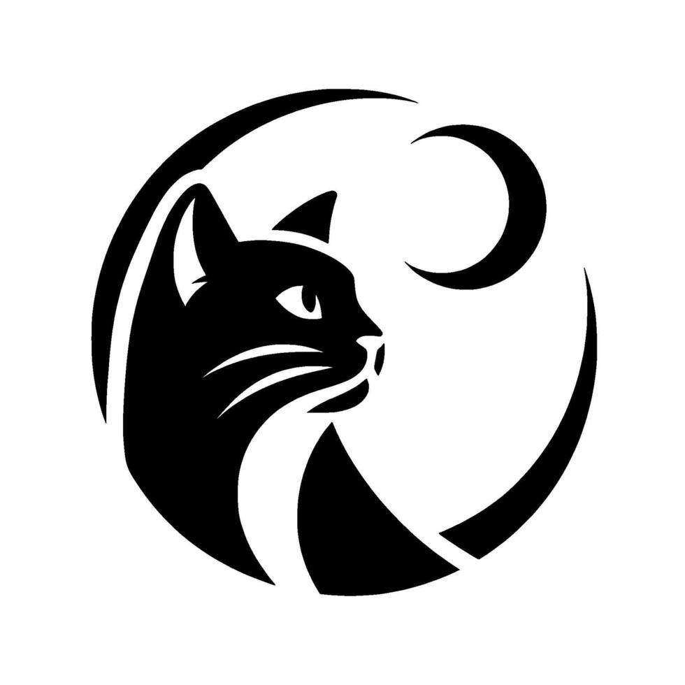 Minimalist Black Cat Profile with Crescent Moon Within a Circle Nocturnal, Serene, and Mystical . vector