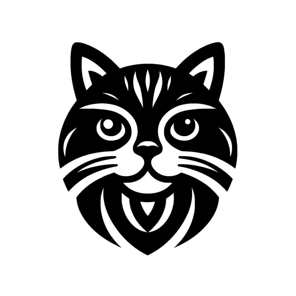 Bold Black and White Cat Face , Minimalist Illustration, Friendly Expression, Simple , Isolated on White Background. vector