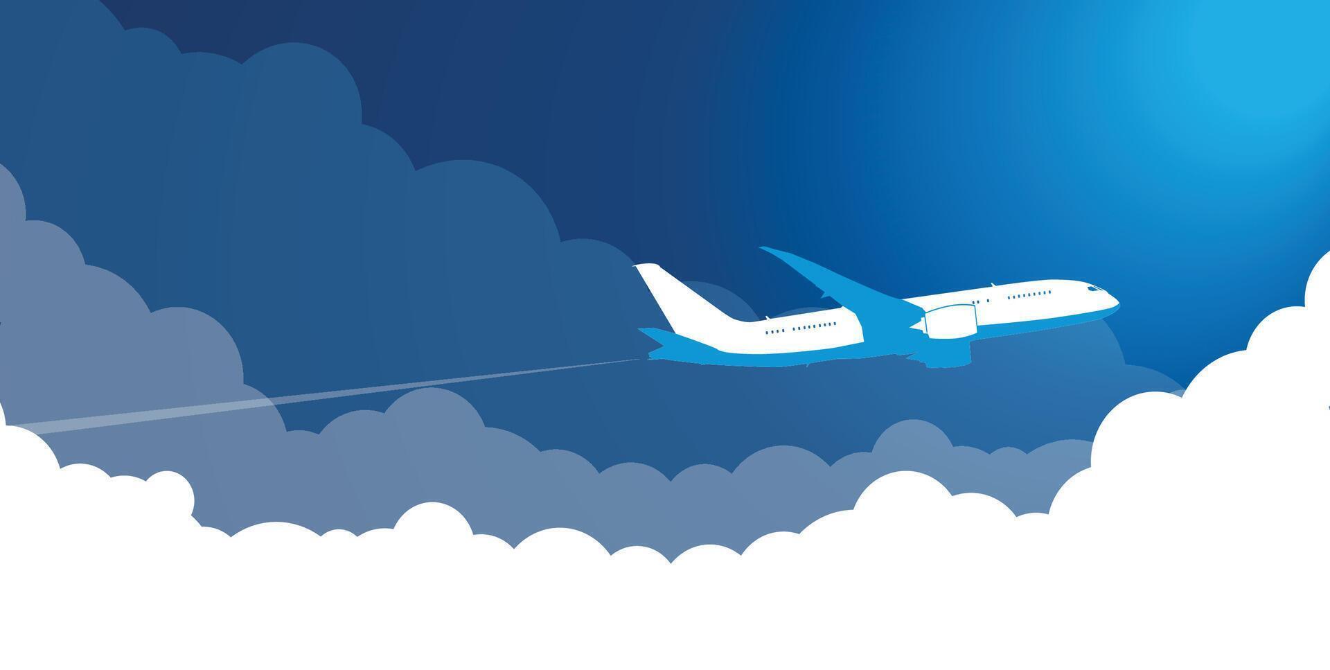 airplane flies to the right in blue sky with clouds vector