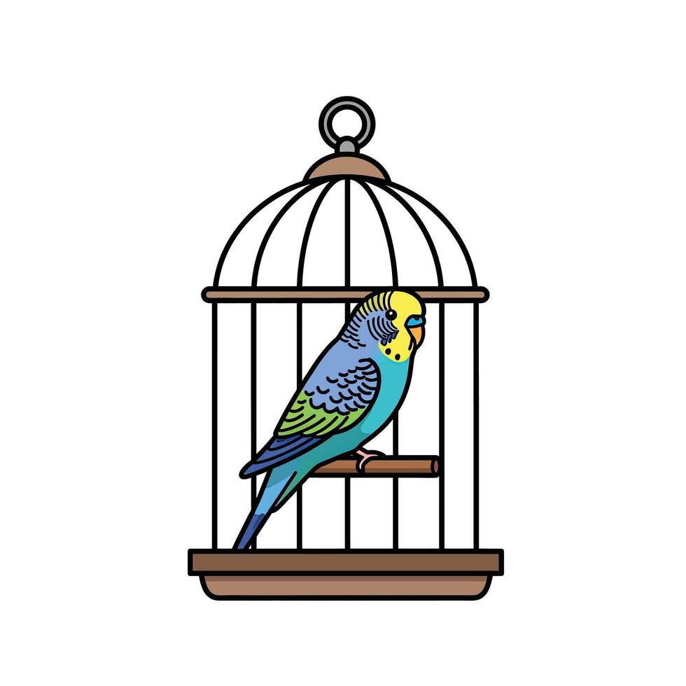 A blue and yellow parakeet sitting in a cage vector