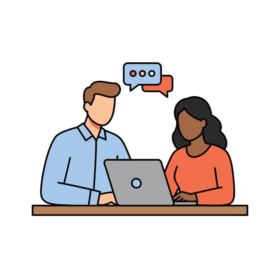A man and woman are working on a laptop vector